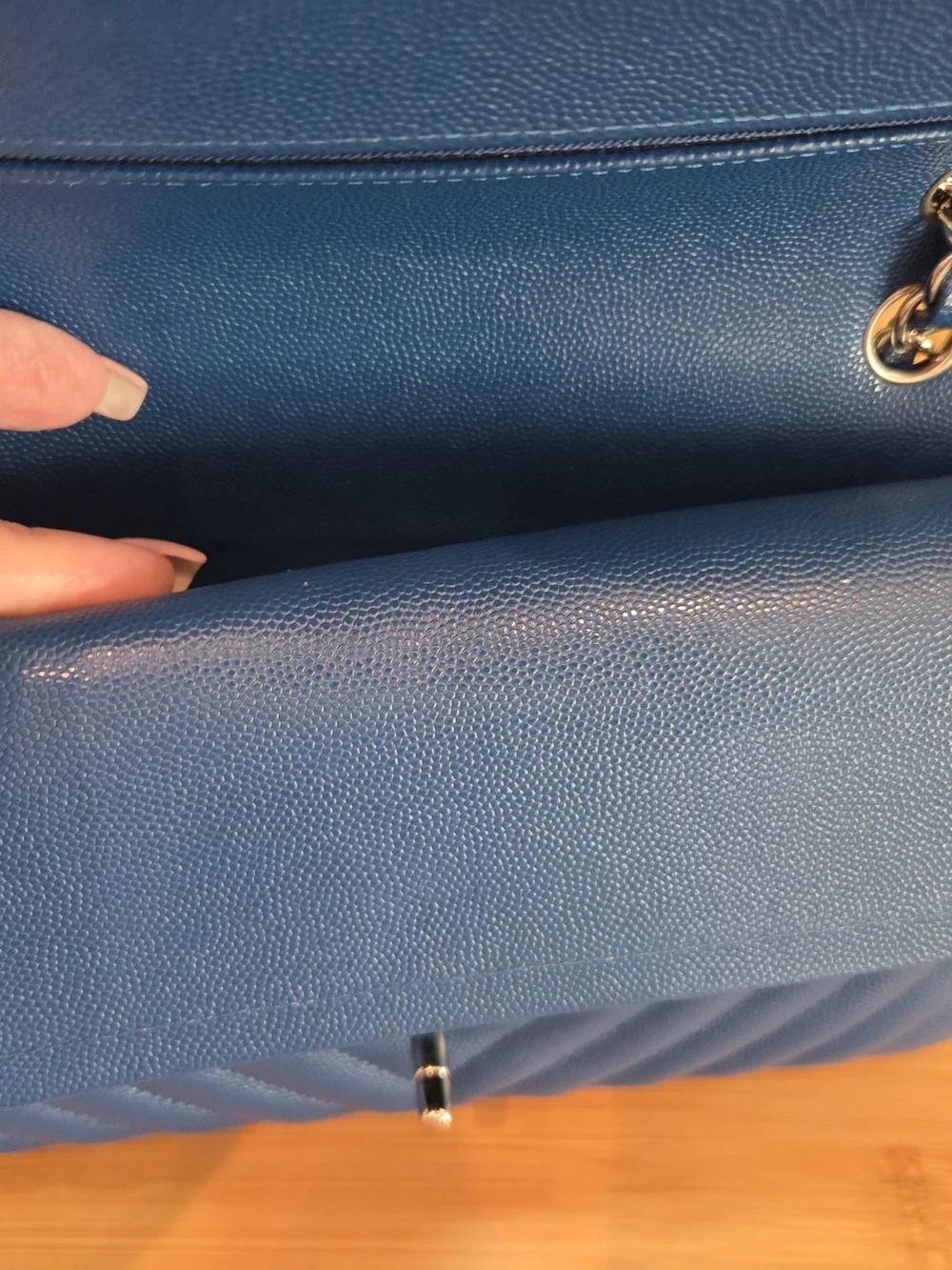 Chanel Chevron Caviar Leather Flap Bag in Navy Blue